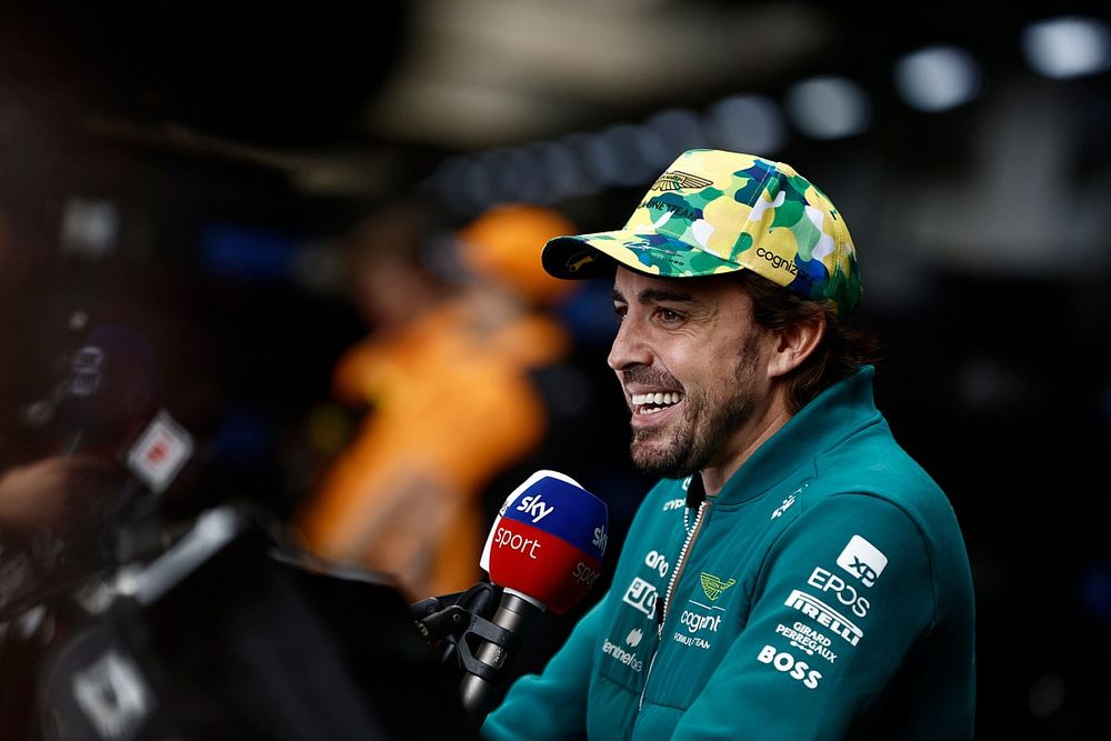 Fernando Alonso, Aston Martin F1 Team, talks to the press 