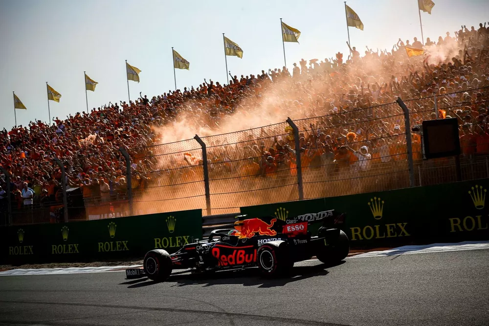 Race winner Max Verstappen, Red Bull Racing RB16B waves to his fans