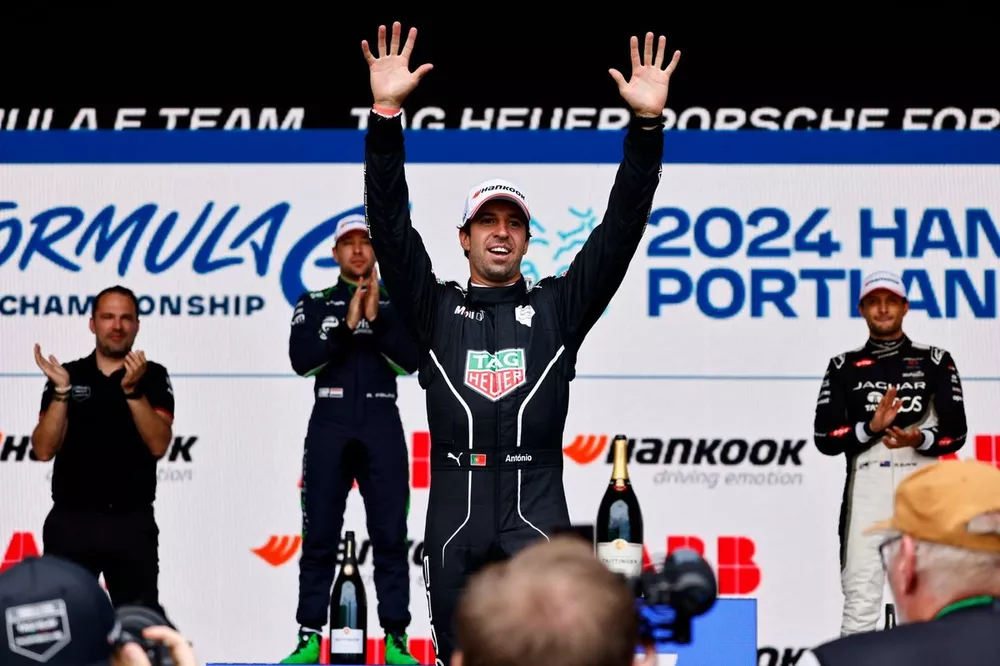 Antonio Felix da Costa, Porsche, 1st position, celebrates on the podium 
