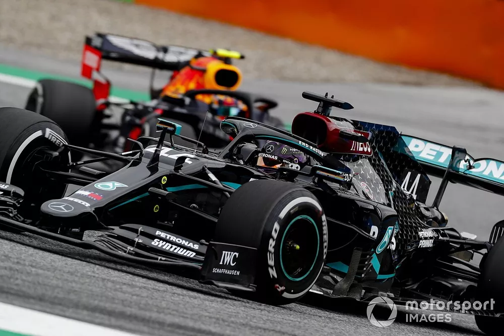 Lewis Hamilton, Mercedes F1 W11 and Alex Albon, Red Bull Racing RB16 