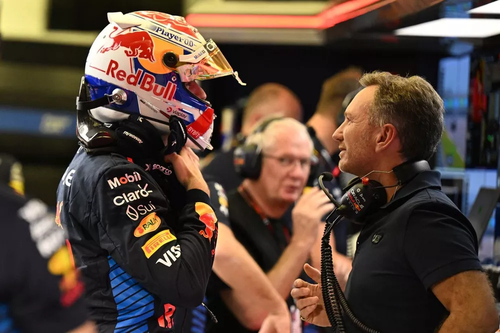 Max Verstappen, Red Bull Racing et Christian Horner, Team Principal, Red Bull Racing 