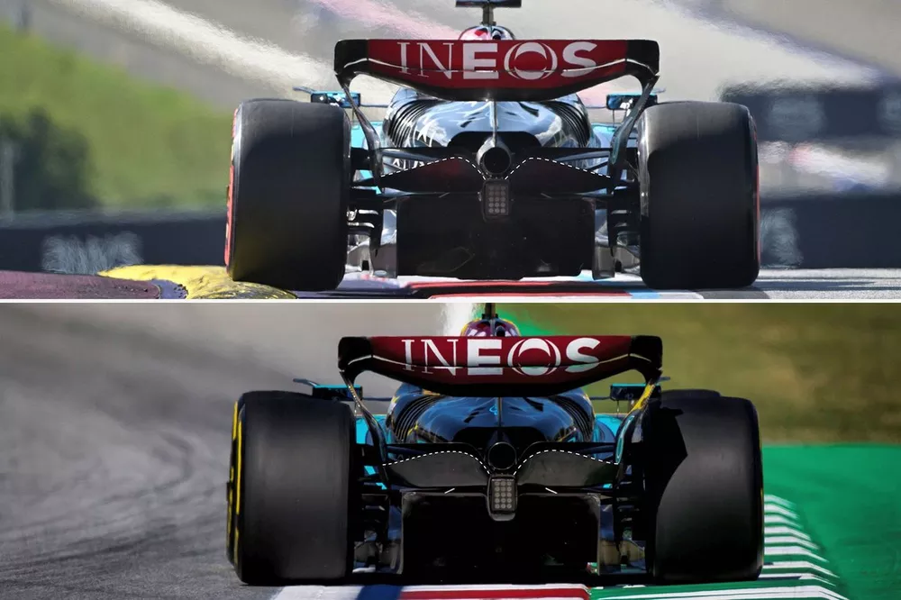 Mercedes W15 beam wing comparison