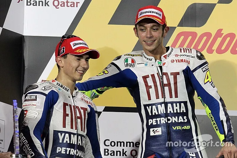 Podium: vainqueur Valentino Rossi, Fiat Yamaha Team avec 2e  Jorge Lorenzo, Fiat Yamaha Team