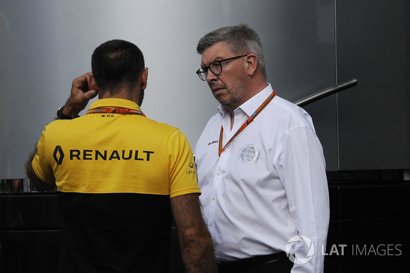 Ross Brawn, Formula One Managing Director of Motorsports and Cyril Abiteboul, Renault Sport F1 Managing Director at the McLaren motorhome