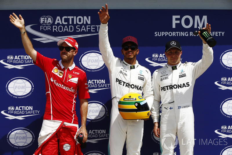 Обладатель поула Льюис Хэмилтон, Mercedes AMG F1, второе место – Себастьян Феттель, Ferrari, третье место – Валттери Боттас, Mercedes AMG F1