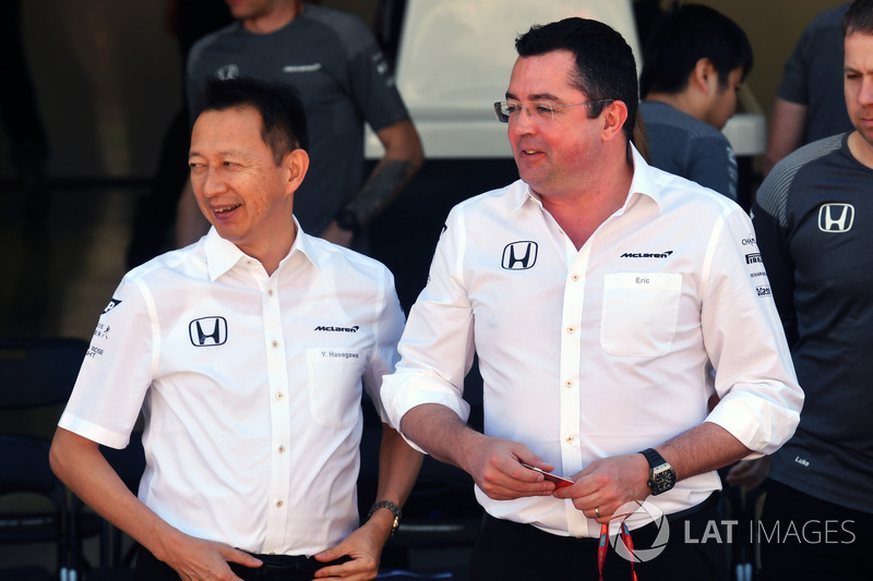 Yusuke Hasegawa, Head of Honda Motorsport and Eric Boullier, McLaren Racing Director at the McLaren 