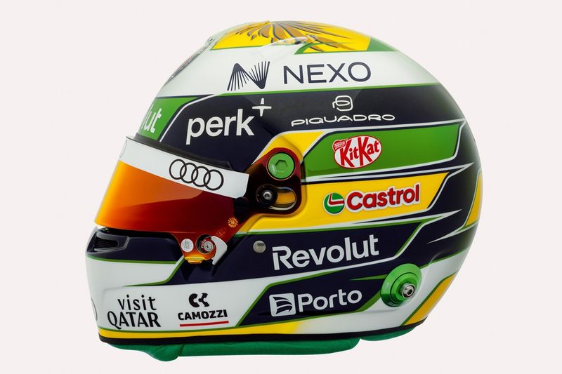 Casco di Gabriel Bortoleto, team Audi F1
