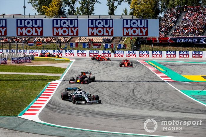 Valtteri Bottas, Mercedes AMG W10, Max Verstappen, Red Bull Racing RB15, Sebastian Vettel, Ferrari SF90, y Charles Leclerc, Ferrari SF90