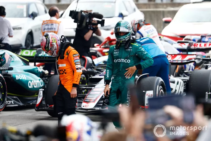 Lance Stroll, Aston Martin F1 Team, au Parc Ferme après la course