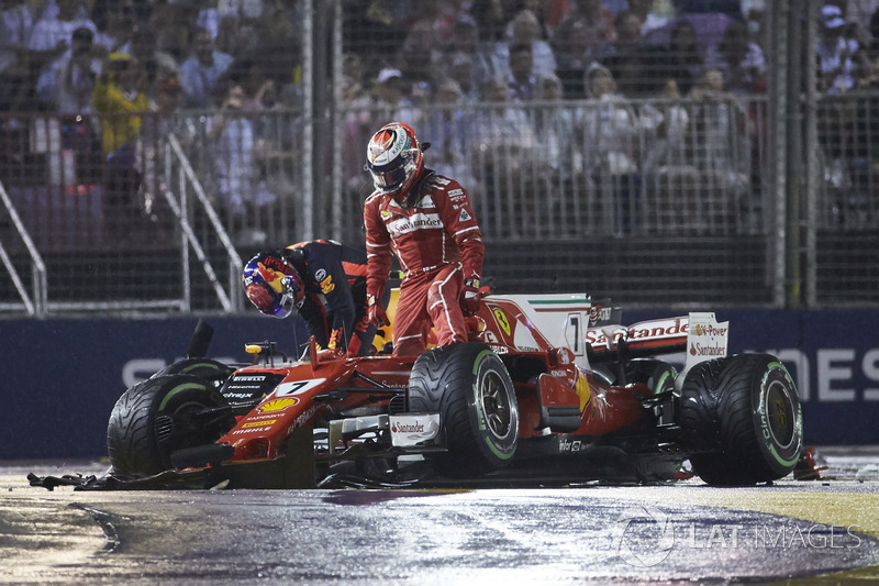 Kimi Raikkonen, Ferrari, Max Verstappen, Red Bull, after the crash