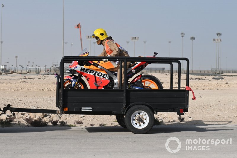 The crashed bike of Jorge Lorenzo, Repsol Honda Team