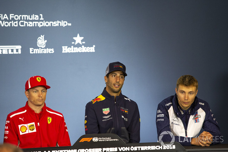 Kimi Raikkonen, Ferrari, Daniel Ricciardo, Red Bull Racing and Sergey Sirotkin, Williams in the Press Conference