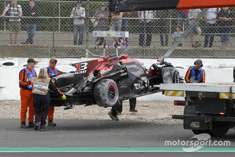 The car of #1 Rebellion Racing Rebellion R-13: Andre Lotterer, Neel Jani, Bruno Senna after the crash