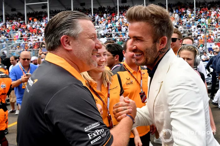 Zak Brown, CEO, McLaren Racing, David Beckham on the grid