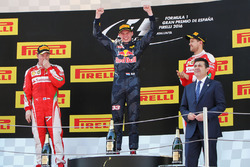The podium, Ferrari, second; Max Verstappen, Red Bull Racing, race winner; Sebastian Vettel, Ferrari, third