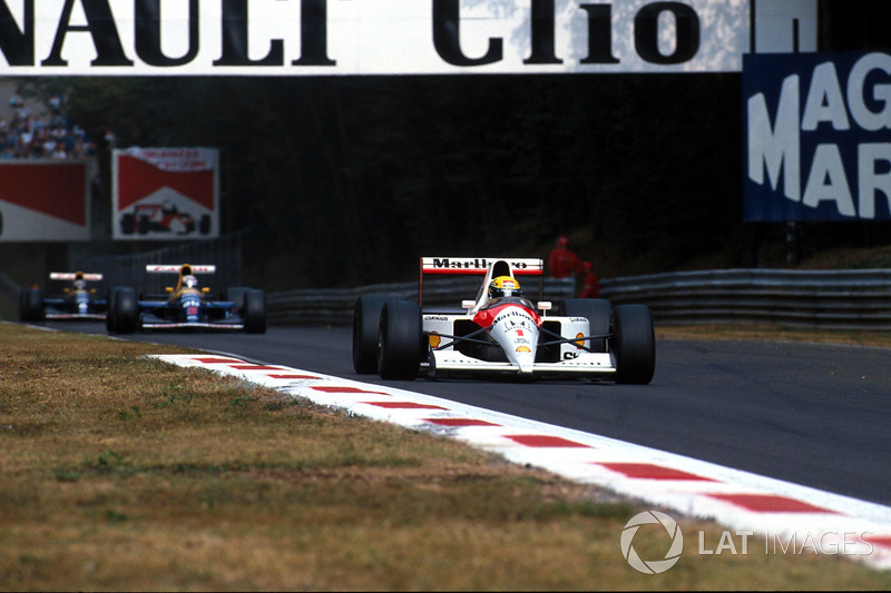 Ayrton Senna, McLaren MP4/6; Nigel Mansell, Williams FW14; Riccardo Patrese, Williams FW14