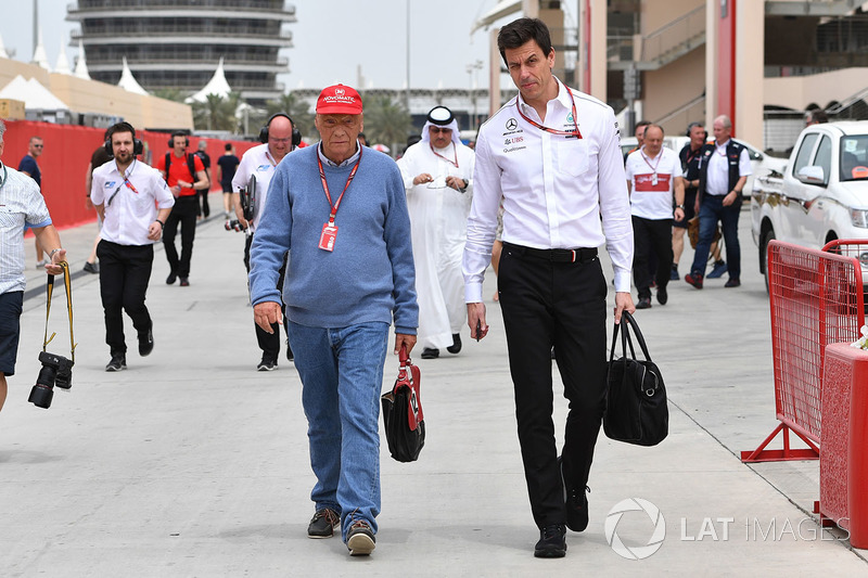 Niki Lauda, Mercedes AMG F1 Non-Executive Chairman and Toto Wolff, Mercedes AMG F1 Director of Motorsport