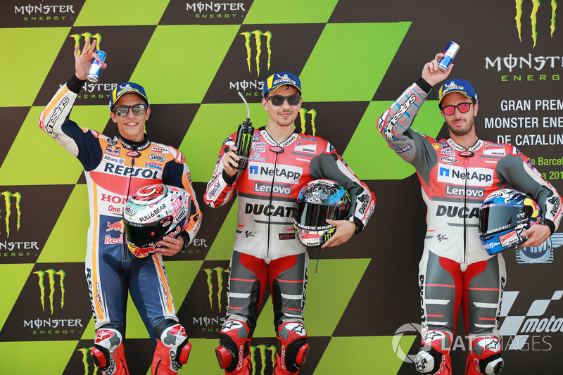 Top 3 en clasificación: Marc Marquez, Repsol Honda Team, Jorge Lorenzo, Ducati Team, Andrea Dovizioso, Ducati Team