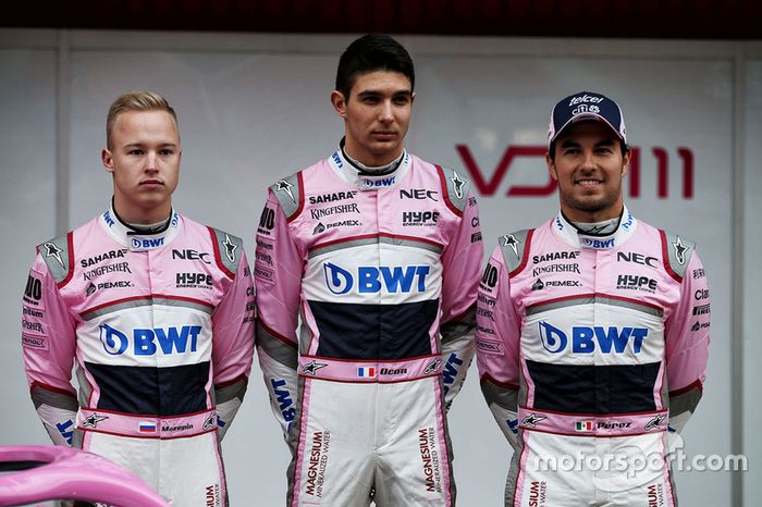 Nikita Mazepin, Sahara Force India F1, Esteban Ocon, Sahara Force India F1 and Sergio Perez, Sahara Force India