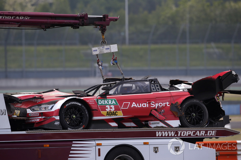 La voiture de René Rast, Audi Sport Team Rosberg, Audi RS 5 DTM après l'accident