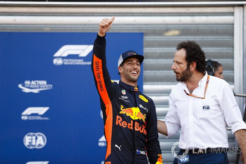 Daniel Ricciardo, Red Bull Racing, celebrates pole position