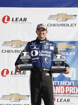 Podium: race winner Graham Rahal, Rahal Letterman Lanigan Racing Honda with the trophies from both of his wins