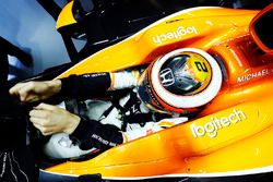 Stoffel Vandoorne, McLaren, puts on his gloves in cockpit