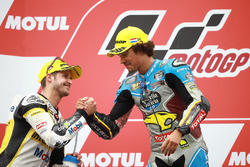 Podium: 2e plaats Thomas Luthi, CarXpert Interwetten, racewinnaar Franco Morbidelli, Marc VDS