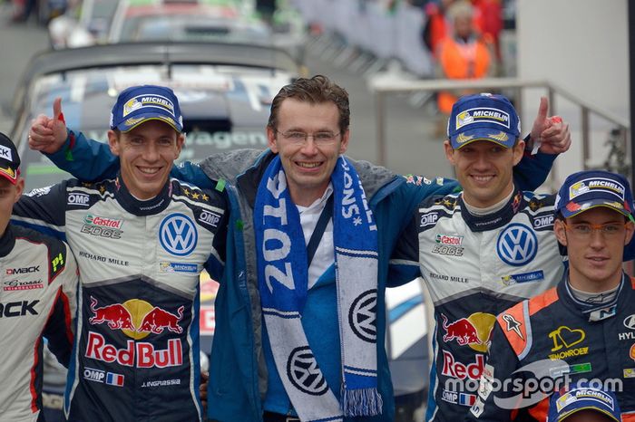 Dr. Frank Welsch; Julien Ingrassia; Sébastien Ogier, Volkswagen Motorsport; Thierry Neuville, Hyunda