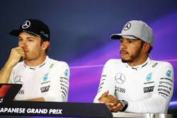 Nico Rosberg, Mercedes AMG F1 and team mate Lewis Hamilton, Mercedes AMG F1 in the FIA Press Confere