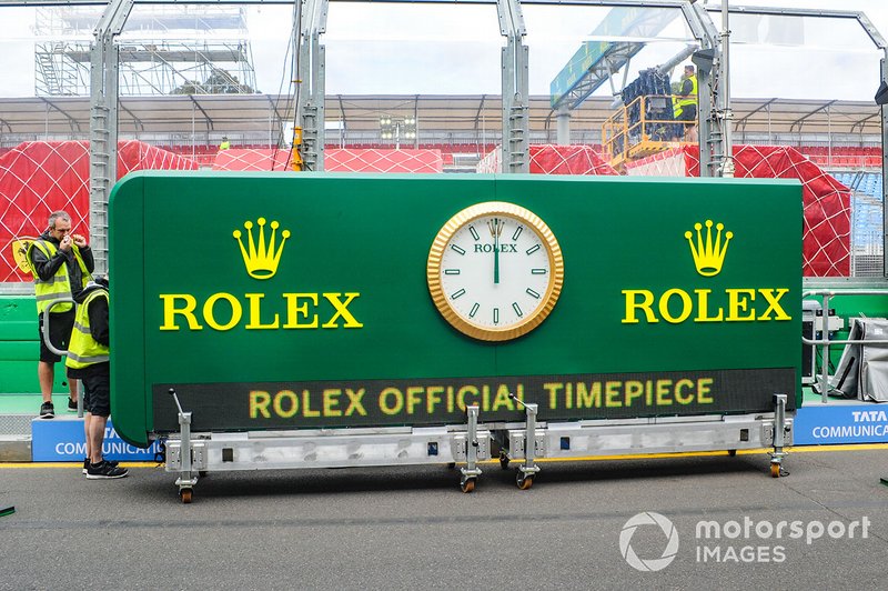 Rolex timepiece being put into place before the Grand Prix