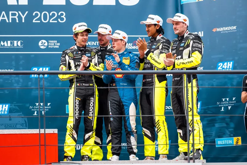 Podio: terzo posto #46 Team WRT, BMW M4 GT3 Valentino Rossi, Sean Gelael, Max Hesse, Maxime Martin, Tim Whale