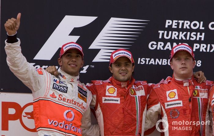 Podio del GP de Turquía 2008: 1. Felipe Massa, Ferrari, 2. Lewis Hamilton, McLaren, 3. Kimi Raikkonen, Ferrari 
