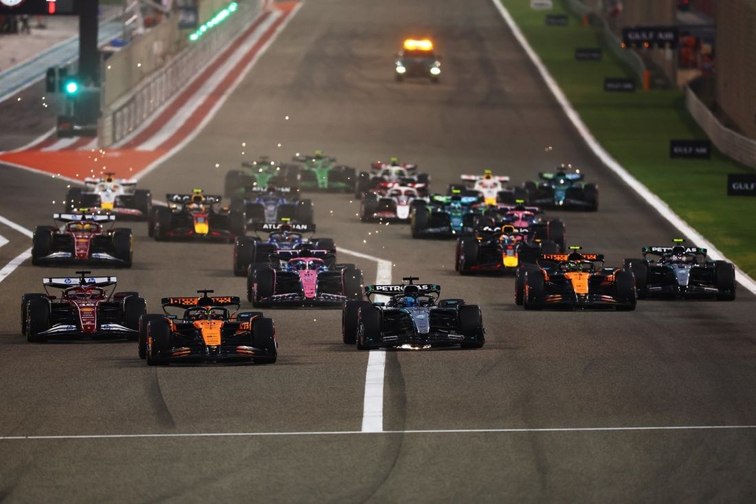 Charles Leclerc, Ferrari, Lando Norris, McLaren, Oscar Piastri, McLaren, George Russell, Mercedes