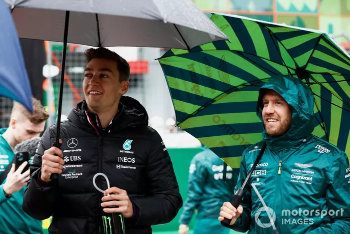 George Russell, Mercedes-AMG, Sebastian Vettel, Aston Martin