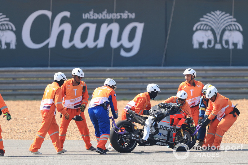 La moto di Jorge Lorenzo, Ducati Team, dopo l'incidente
