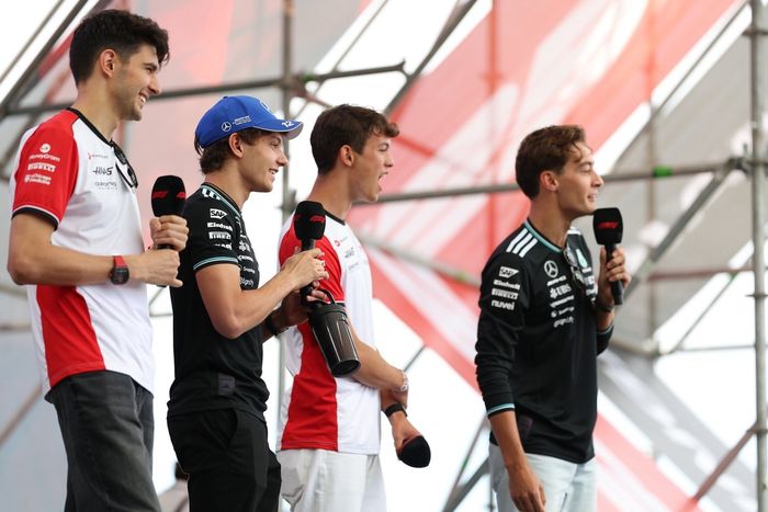 George Russell, Mercedes, Esteban Ocon, Haas F1 Team, Oliver Bearman, Haas F1 Team, Andrea Kimi Antonelli, Mercedes