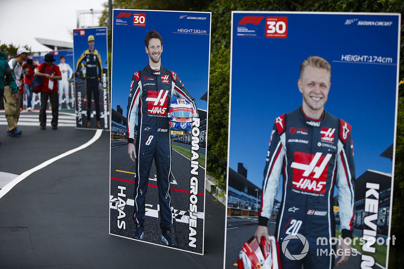 Photo boards for Romain Grosjean, Haas F1 Team, and Kevin Magnussen, Haas F1 Team