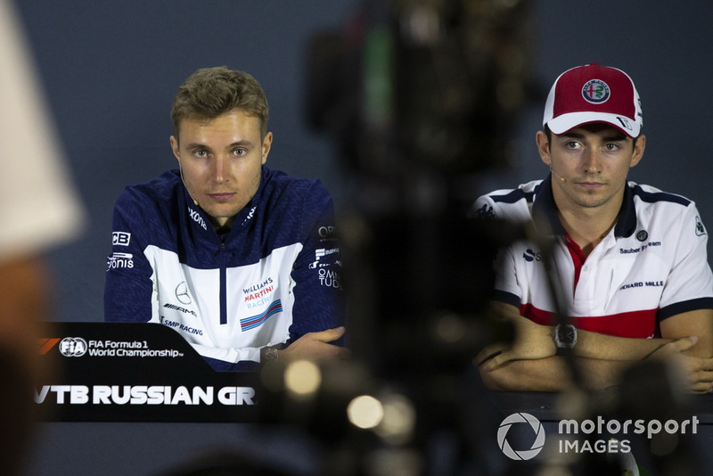 Sergey Sirotkin, Williams Racing and Charles Leclerc, Sauber in press conference