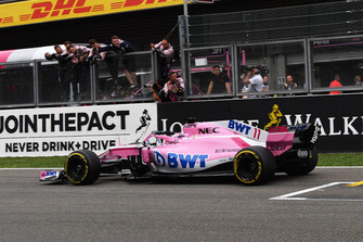 Sergio Perez, Racing Point Force India VJM11 crosses the line
