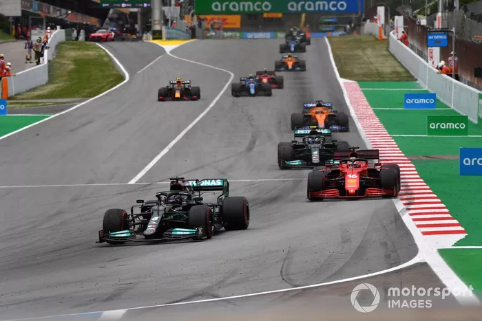 Lewis Hamilton, Mercedes W12, Charles Leclerc, Ferrari SF21, Valtteri Bottas, Mercedes W12, Daniel Ricciardo, McLaren MCL35M