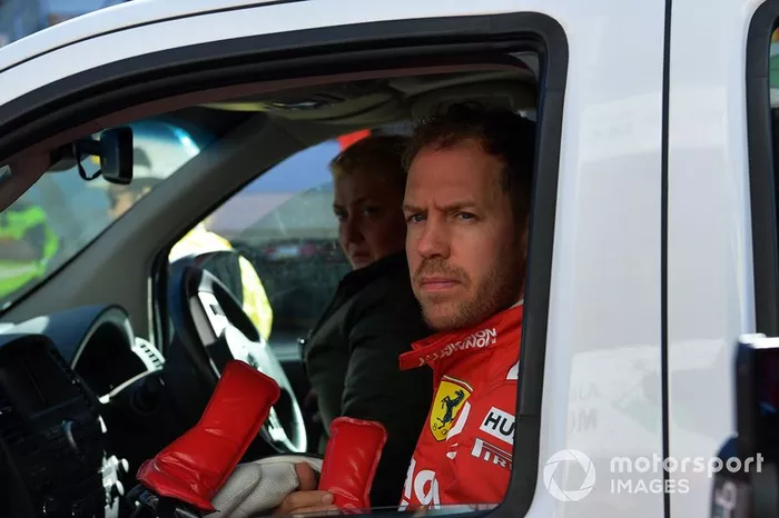 Sebastian Vettel, Ferrari, tras su accidente