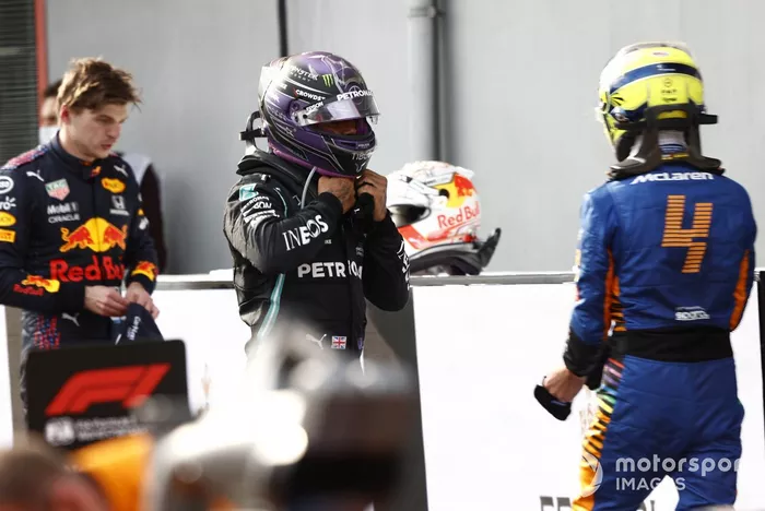 Max Verstappen, Red Bull Racing RB16B Lewis Hamilton, Mercedes W12, Lando Norris, McLaren MCL35M 
