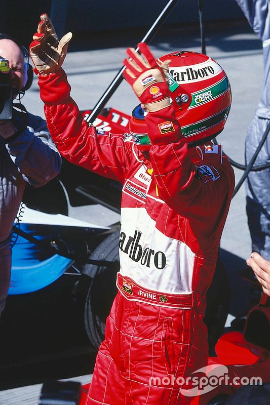 Eddie Irvine, Ferrari F399 celebra el triunfo