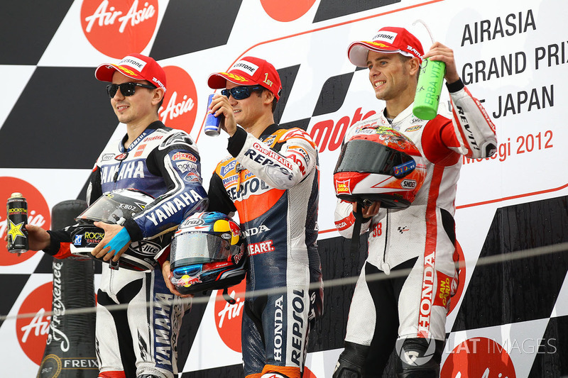 Podium: winner Dani Pedrosa, second place Jorge Lorenzo, third place Alvaro Bautista