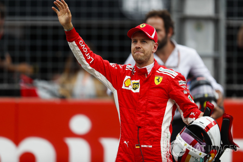 Sebastian Vettel, Ferrari, celebrates his pole position