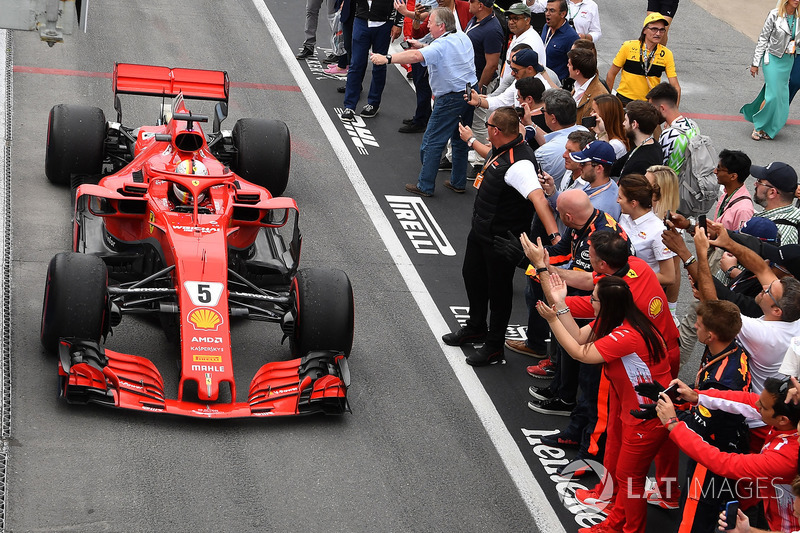 Race winner Sebastian Vettel, Ferrari SF71H arrives in parc ferme