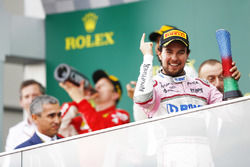Third place Sergio Perez, Force India, celebrates on the podium