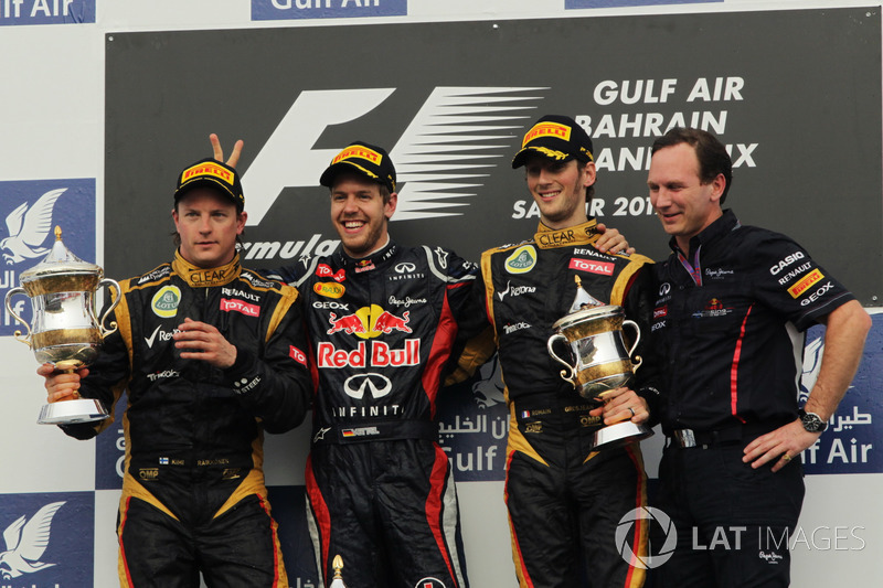 2012: 1. Себастьян Феттель, 2. Кими Райкконен, 3. Ромен Грожан