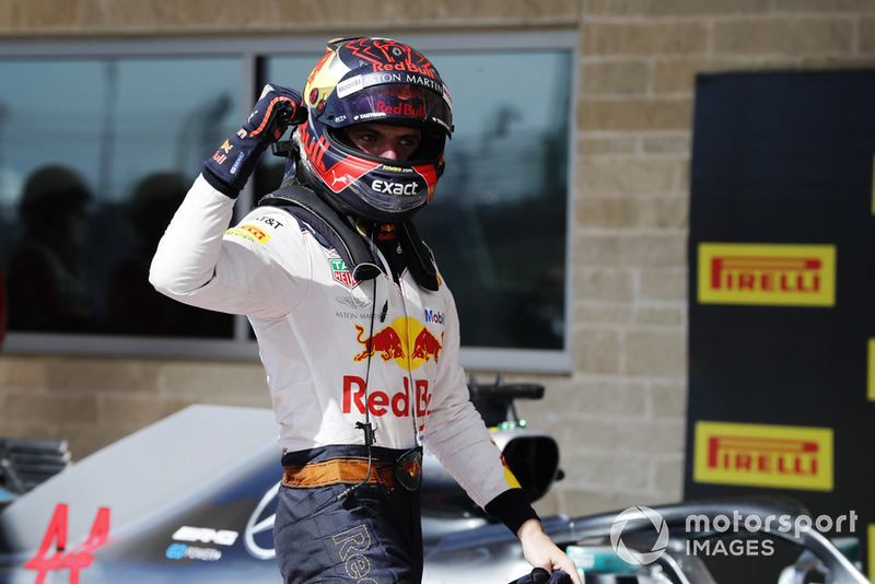 Max Verstappen, Red Bull Racing, celebra después de tomar la segunda posición